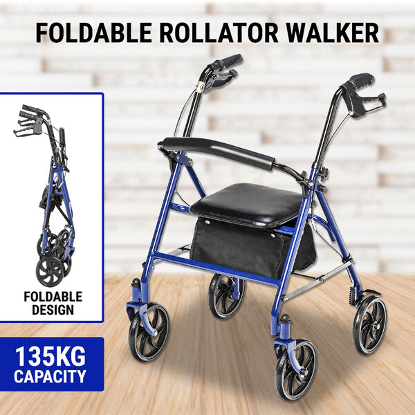 Folding Walker Rollator Mobility Walking Aid Frame Indoor Outdoor Medical Chair