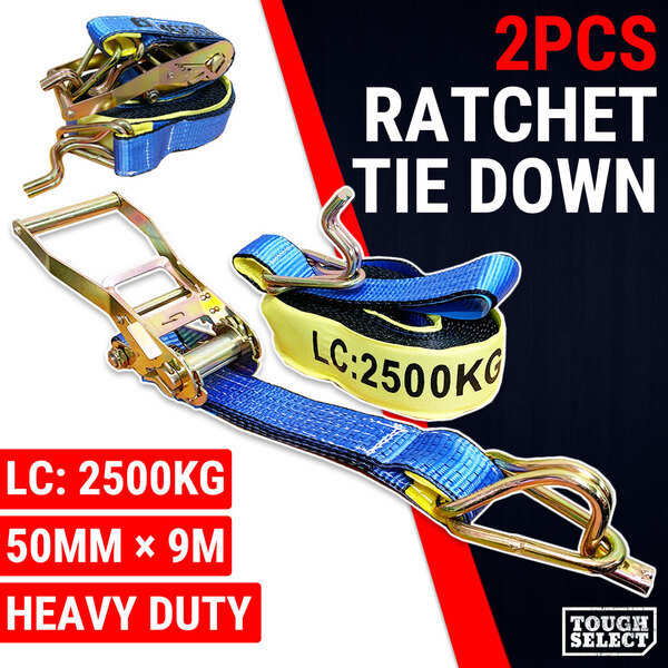 2PCS 2500KG Ratchet Tie Down Strap 50MM x 9M Heavy Duty AS/NZS 4380 Cargo Truck