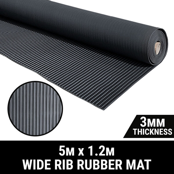 Rubber Mat Wide Rib 5Mx1.2Mx3MM Ute Van Tray Liner Floor Protect Sheet Non-Slip