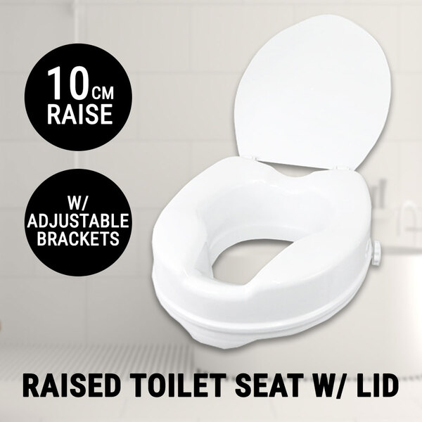 Raised Toilet Seat W/ Lid 10cm Rise Portable Home Aid Safety Riser Elderly