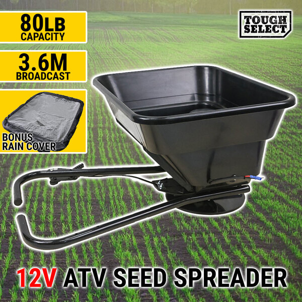 12V ATV Fertiliser Seed Spreader 80LB Hopper Non Towable Ride On Mower