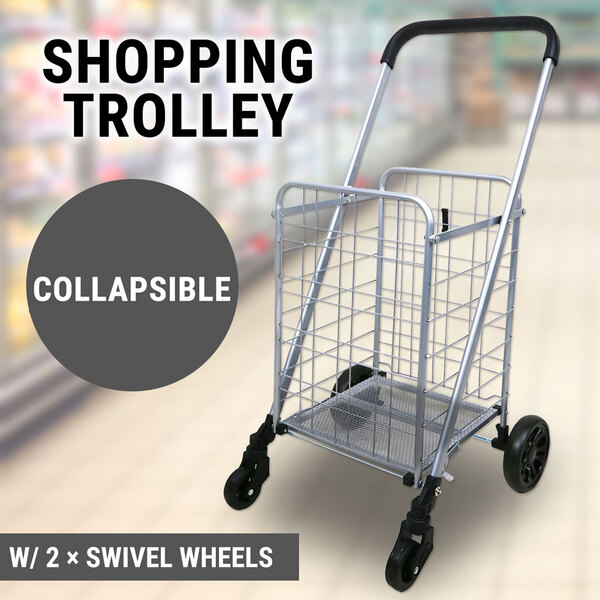 Collapsible Shopping Trolley Steel Basket Folding Cart Luggage Grocery Foldable