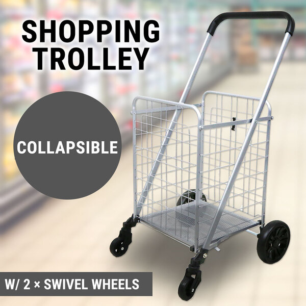 Collapsible Shopping Trolley Steel Basket Folding Cart Foldable Luggage Grocery