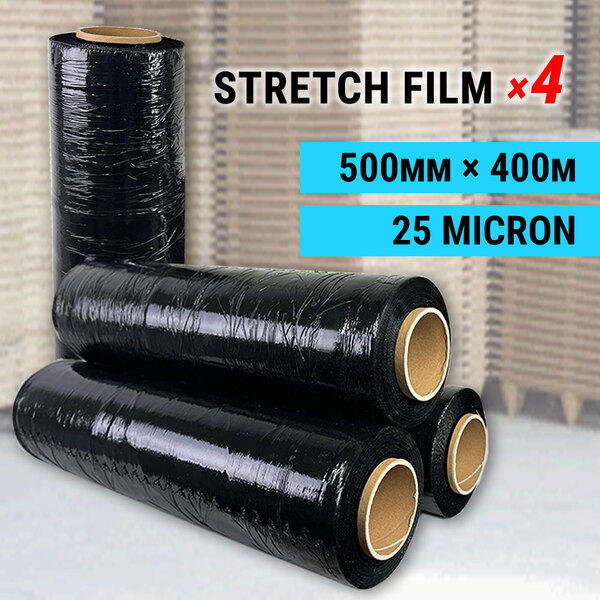 4 x Stretch Film 500mm x 400m x 25mic Wrap Hand Roll Carton Pallet Shrink