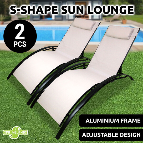 2PCS S shape Sun Lounge W Headrest Recliner Outdoor Beach Fishing Camping Patio