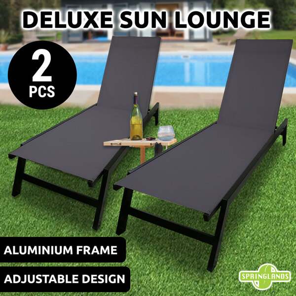 2PCS Sun Lounge Reclining Beach Chair Deck Camping Fishing Patio Outdoor Pool