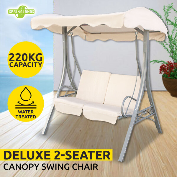 Outdoor Swing Chair 2 Seat Canopy Hanging Chair Garden Bench Steel Frame Cushion