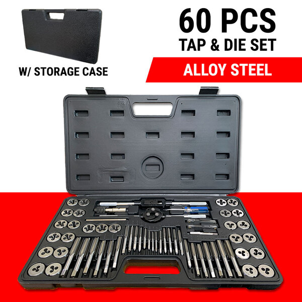 60 PCS Tap and Die Set Alloy Steel Tool Set SAE & Metric Screw Threading Wrench
