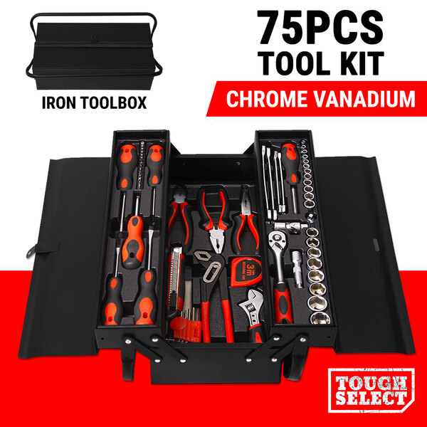 75PCS Tool Kit Set Case Mechanics Box Toolbox Portable Hand DIY Craft Hobby