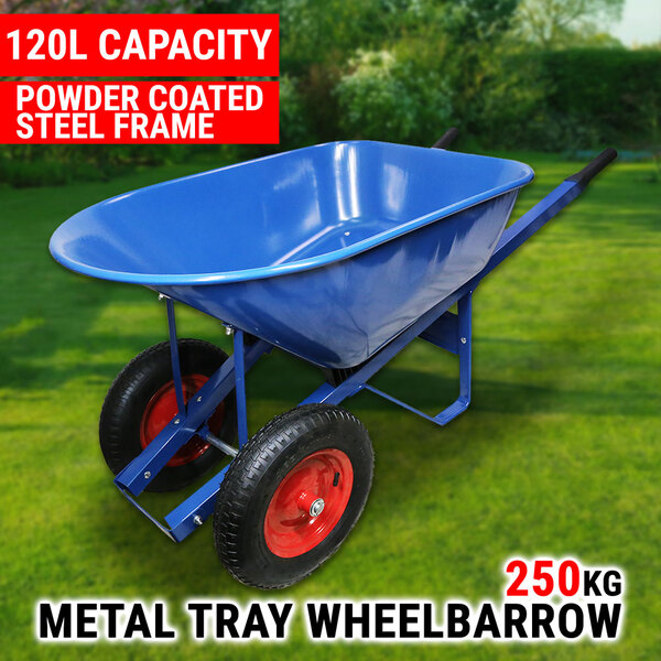 Industrial Steel Wheel Barrow 250kg, Powder Coated Steel Tray, Cart, Garden Farm
