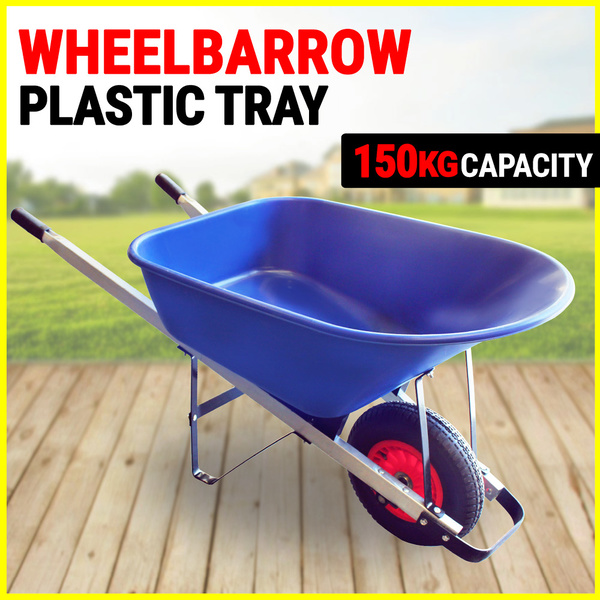 Wheel Barrow Plastic Tray 150KG Capacity Heavy Duty WheelBarrow - Blue
