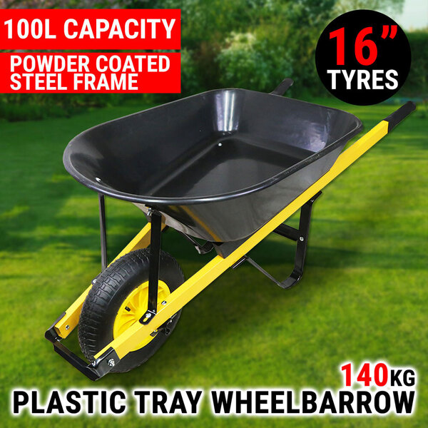 140KG Wheelbarrow 100L Poly Pull Dump Cart Garden Hand Trailer Wagon Lawn Plastic