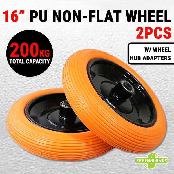 2x 16" PU Solid Wheel Non-flat Wheelbarrow 200KG Tire Tyre 4.00-8 Cart Trolley