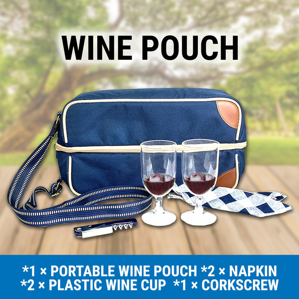 Wine Pouch Cooler Bag Insulated Lining Wine Carry Bag W/ Cup Corkscrew Napkin