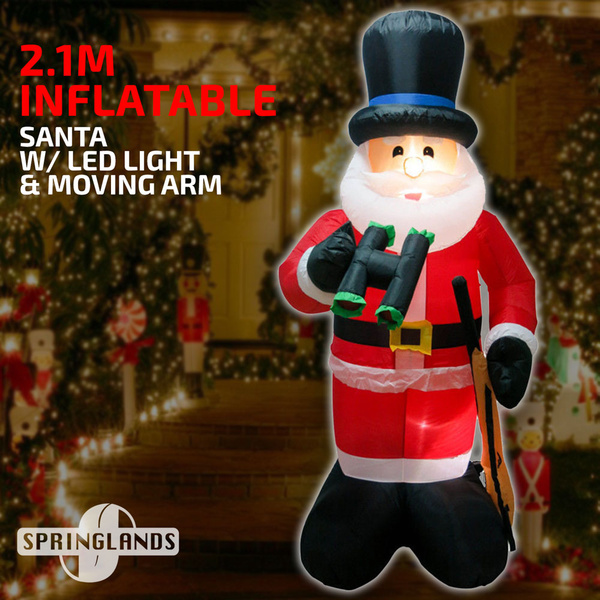 Inflatable Santa Moving Arm Built-in LED, Animated Hunting Xmas Decoration Airblown