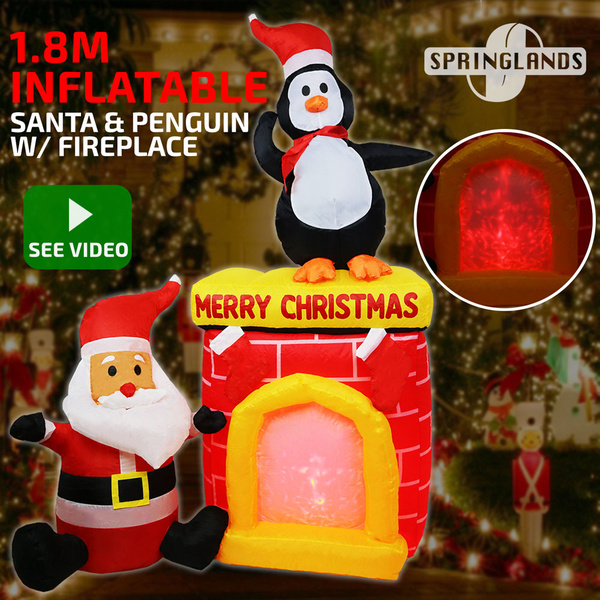 Inflatable Christmas Santa Penguin & Fireplace 1.8M Xmas Decoration LED Light