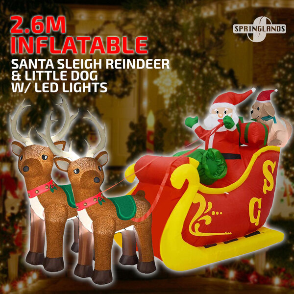 Inflatable Christmas Santa Sleigh Reindeer W/ LED Lights 2.6M Decor Outdoor Xmas