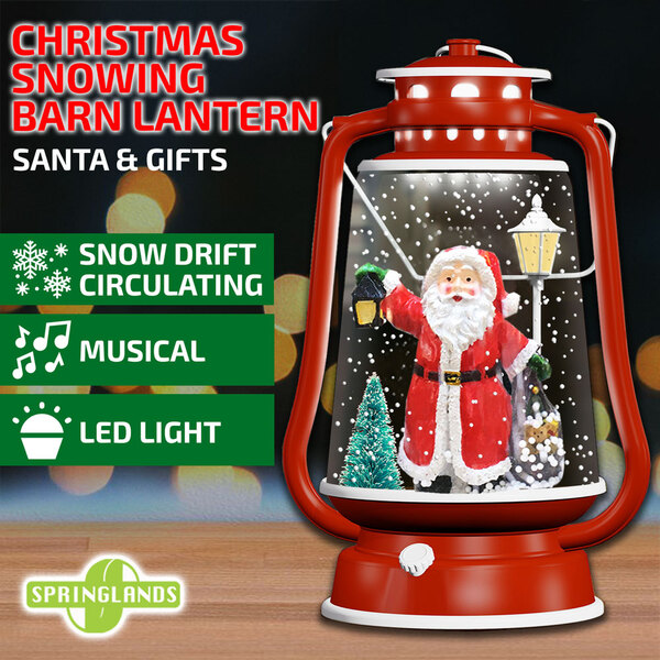 Christmas Santa Snowing Barn Lantern Musical Tabletop LED Light Decoration Lamp