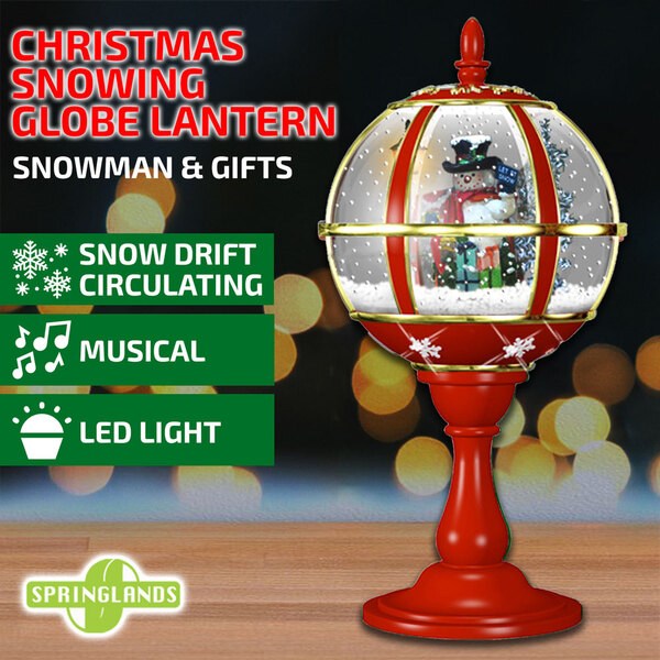 Christmas Snowman Snowing Globe Lantern Musical Tabletop LED Light Decor Lamp