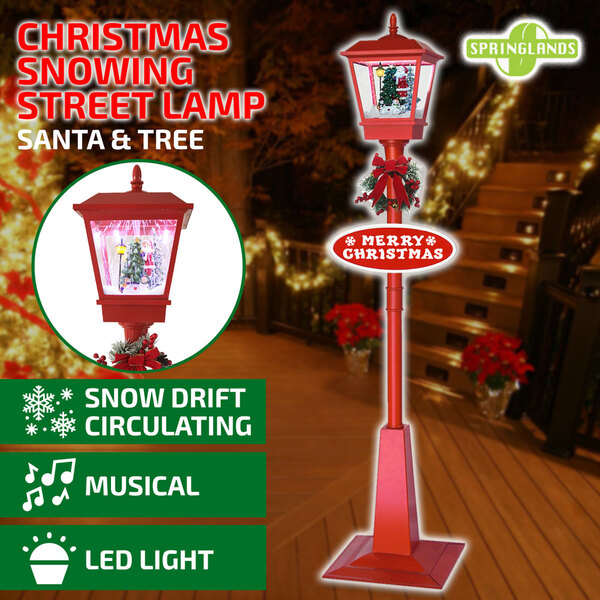 1.8M Christmas Snowing Street Lamp Lantern Santa Musical LED Light Decor Wreath